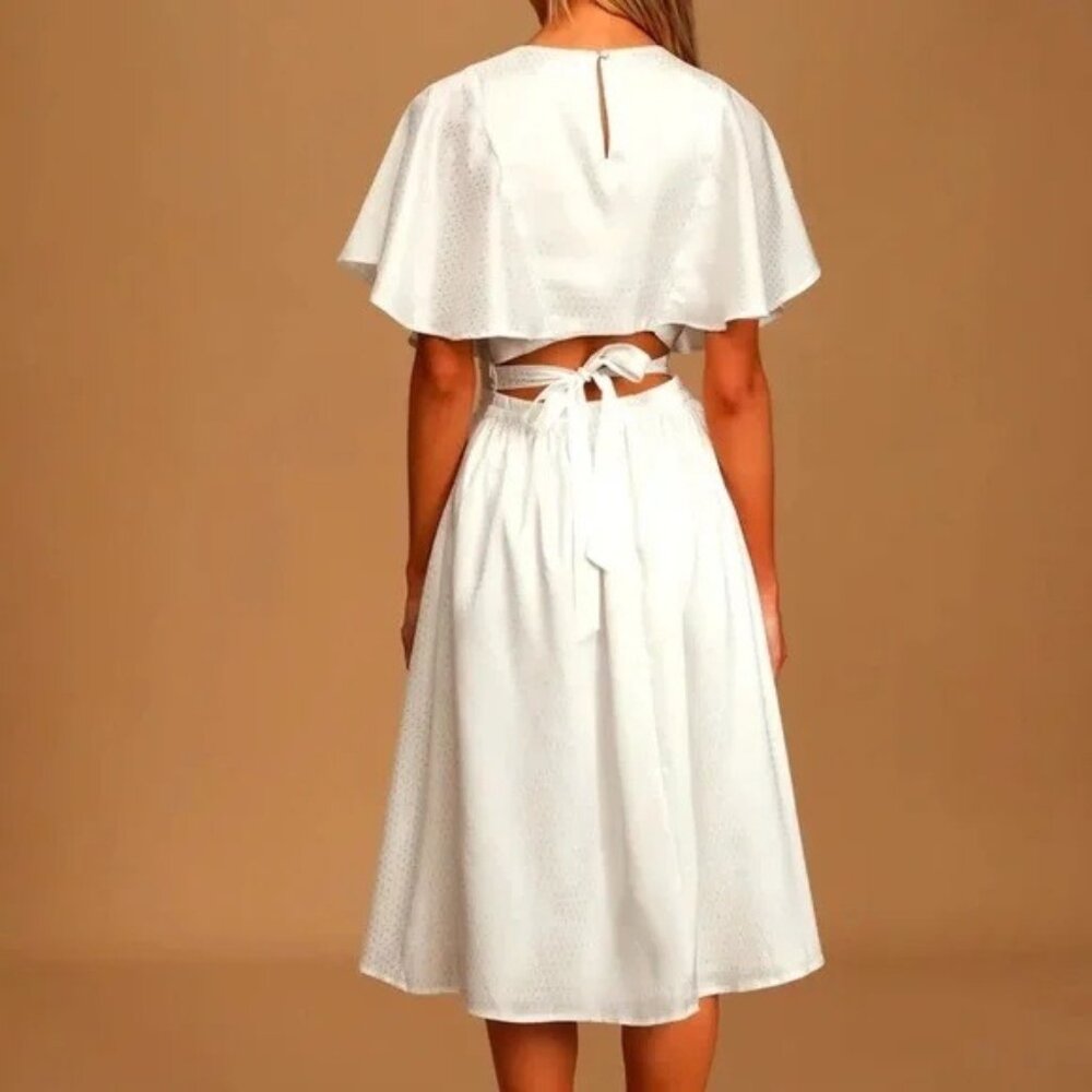 Lulus White Polka Dot Midi Satin Dress